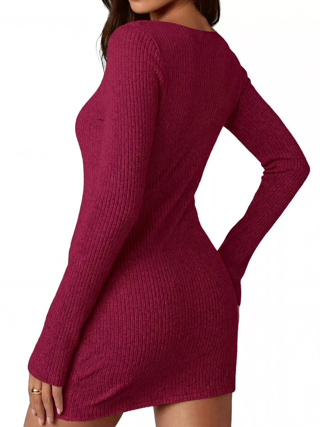 Ribbed Knit Long Sleeve Slim Fit Sweater Dress (9)