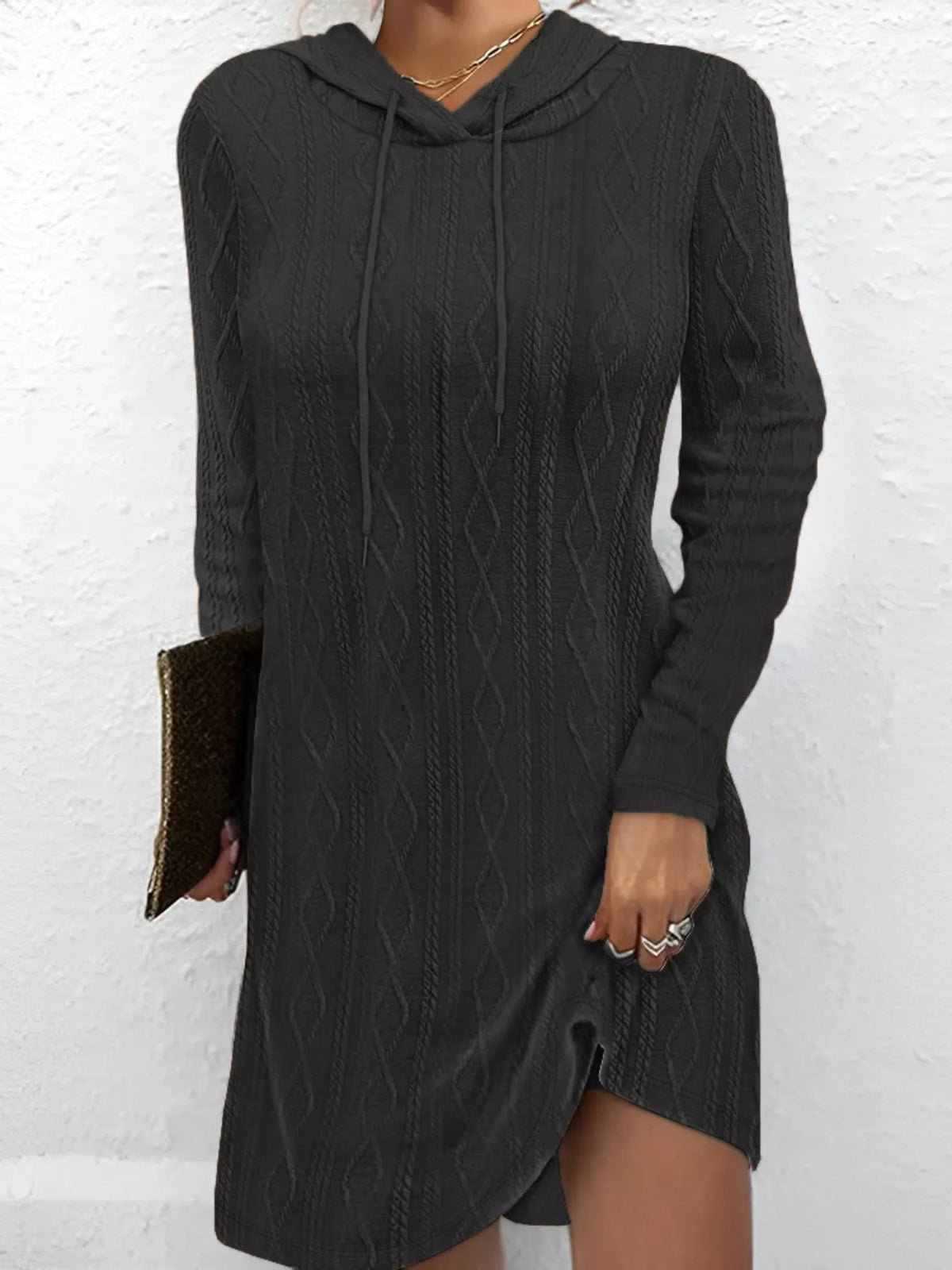 Casual Long Sleeve Hooded Knit Dress (10)