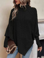 Cable Knit Turtleneck Cape Sweater (12)