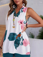 Floral Print Sleeveless Top Shorts Set (2)