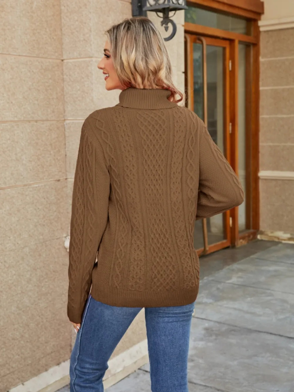 Cable-knit Mock Neck Sweater (2)