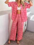 Printed Button Down Shirt Pants Set (9)