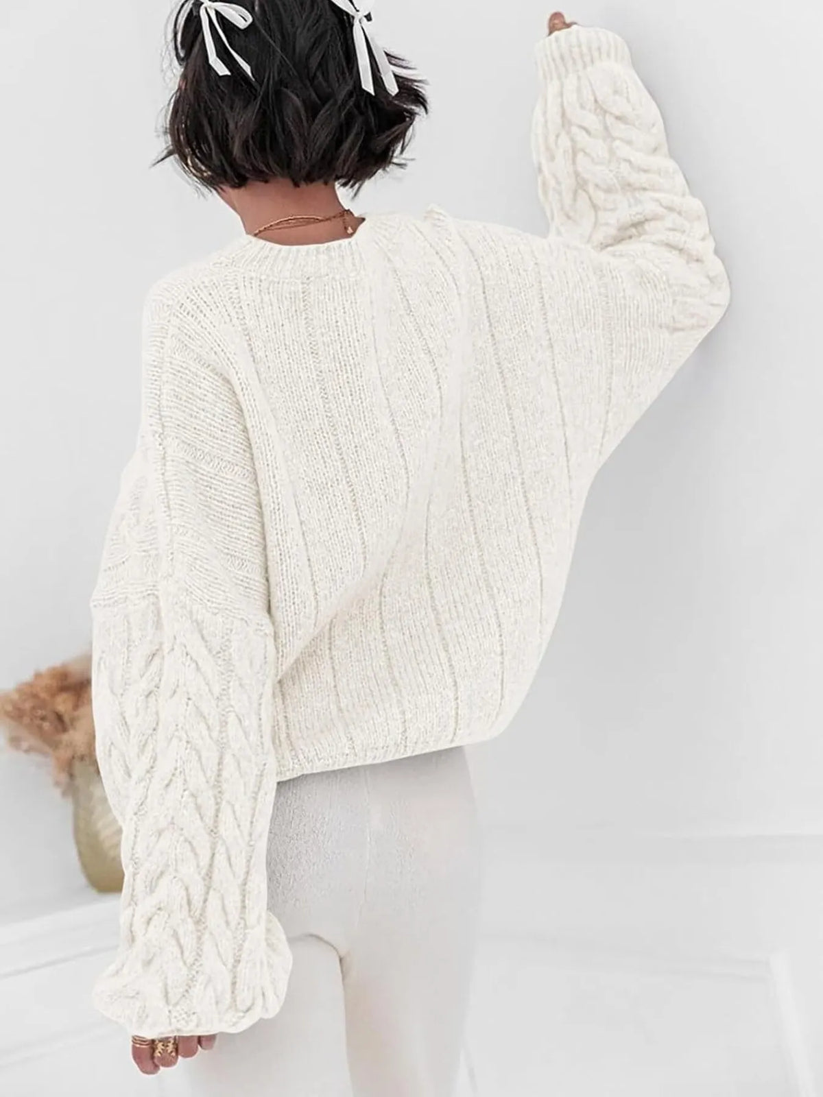 Cable Knit Long Sleeve Sweater (6)