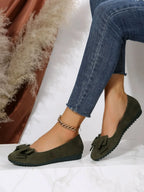 Bow Solid Color Round Toe Flat Slip-ons (2)