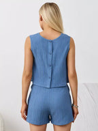 Textured Round Neck Tank Shorts Set (21)