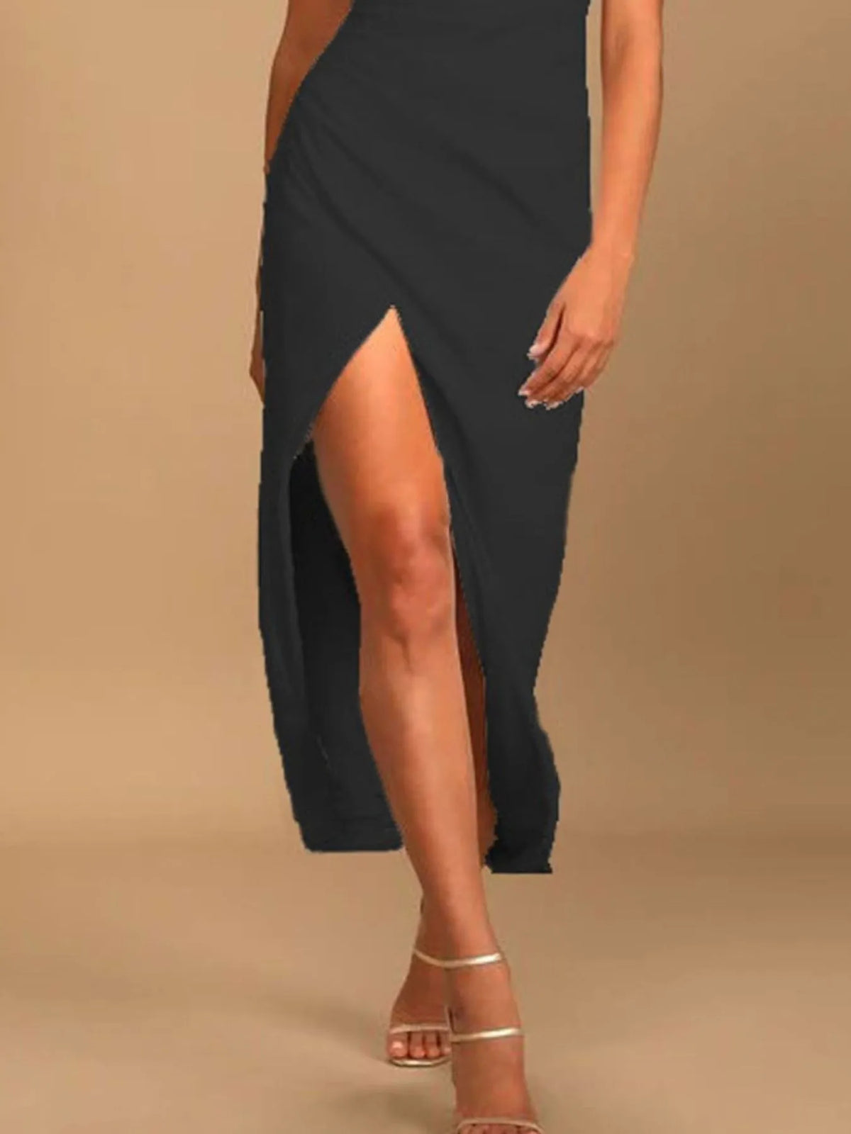 Split Asymmetrical Neck Midi Dress (10)