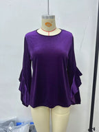 Velvet Round Neck Ruffle Sleeve Top (14)
