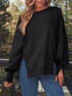Side Slit Long Sleeve Oversized Sweatshirt (26)