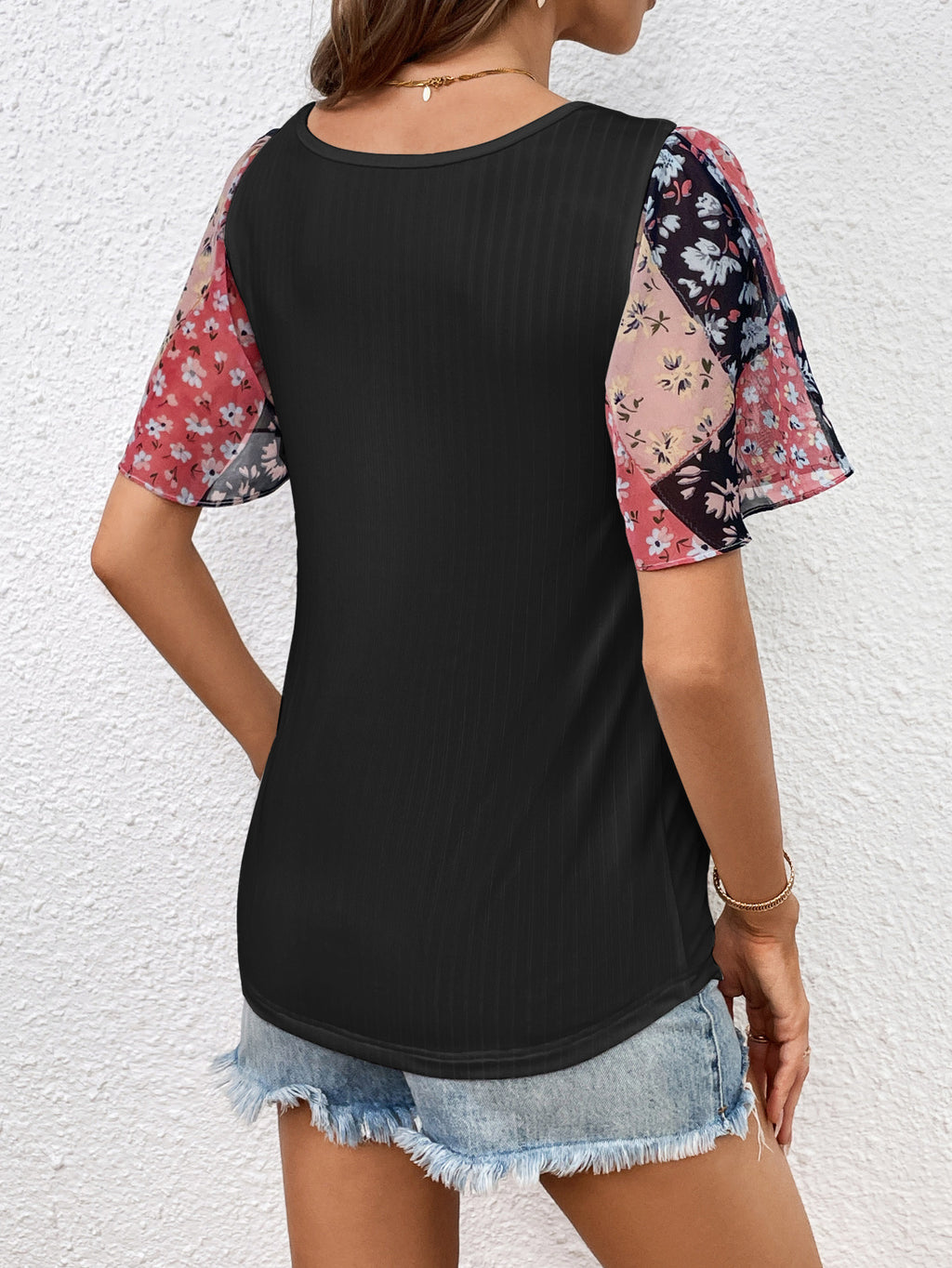 Printed Puff Sleeve Round Neck Tee (2)