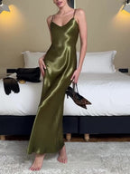 Olive Green Satin Slip Dress photo 3