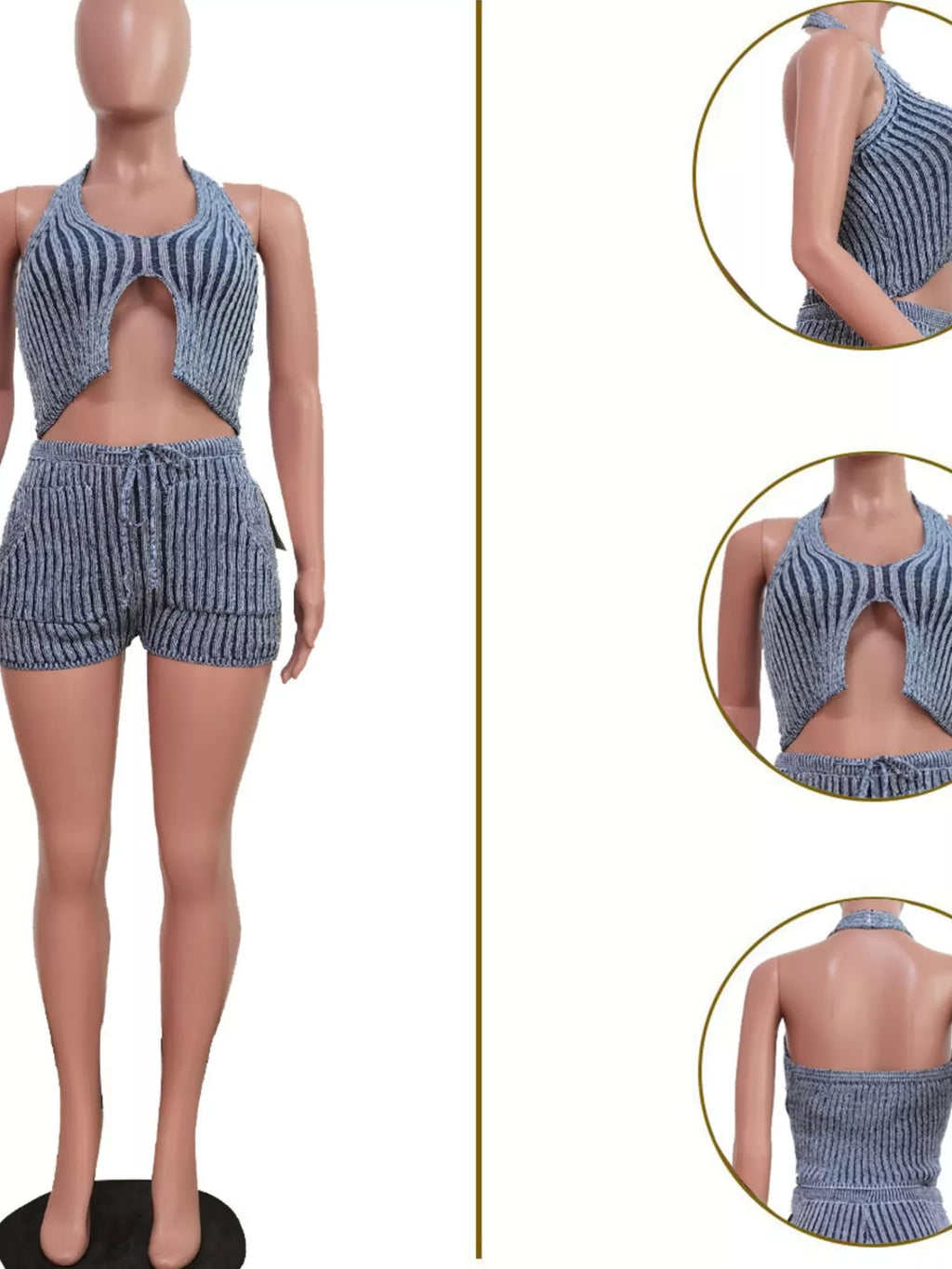 Halter Neck Top Shorts Sweater Set (4)