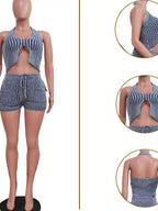 Halter Neck Top Shorts Sweater Set (4)