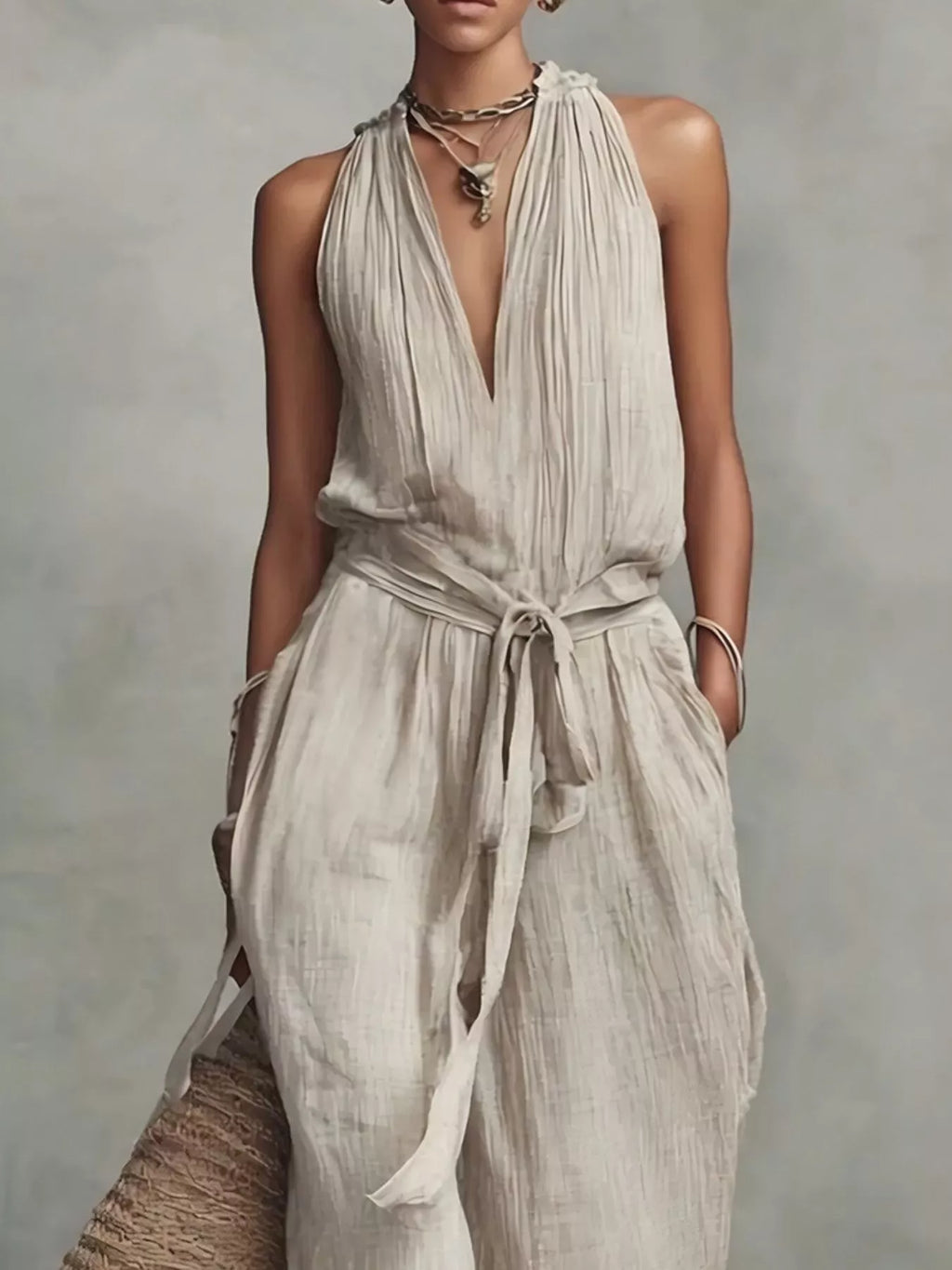Sleeveless Wide-leg Jumpsuit Tie-waist (2)