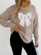 Lace Bow Embroidered Round Neck Sweater (2)