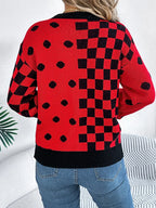 Plaid Round Neck Long Sleeve Sweater (8)