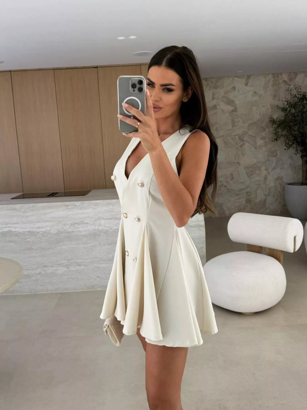Double-breasted V-neck Mini Dress (4)
