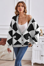 Geometric Lantern Sleeve Cardigan Pockets (3)