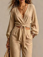 Tie-front Crop Top Wide-leg Pant Set (8)