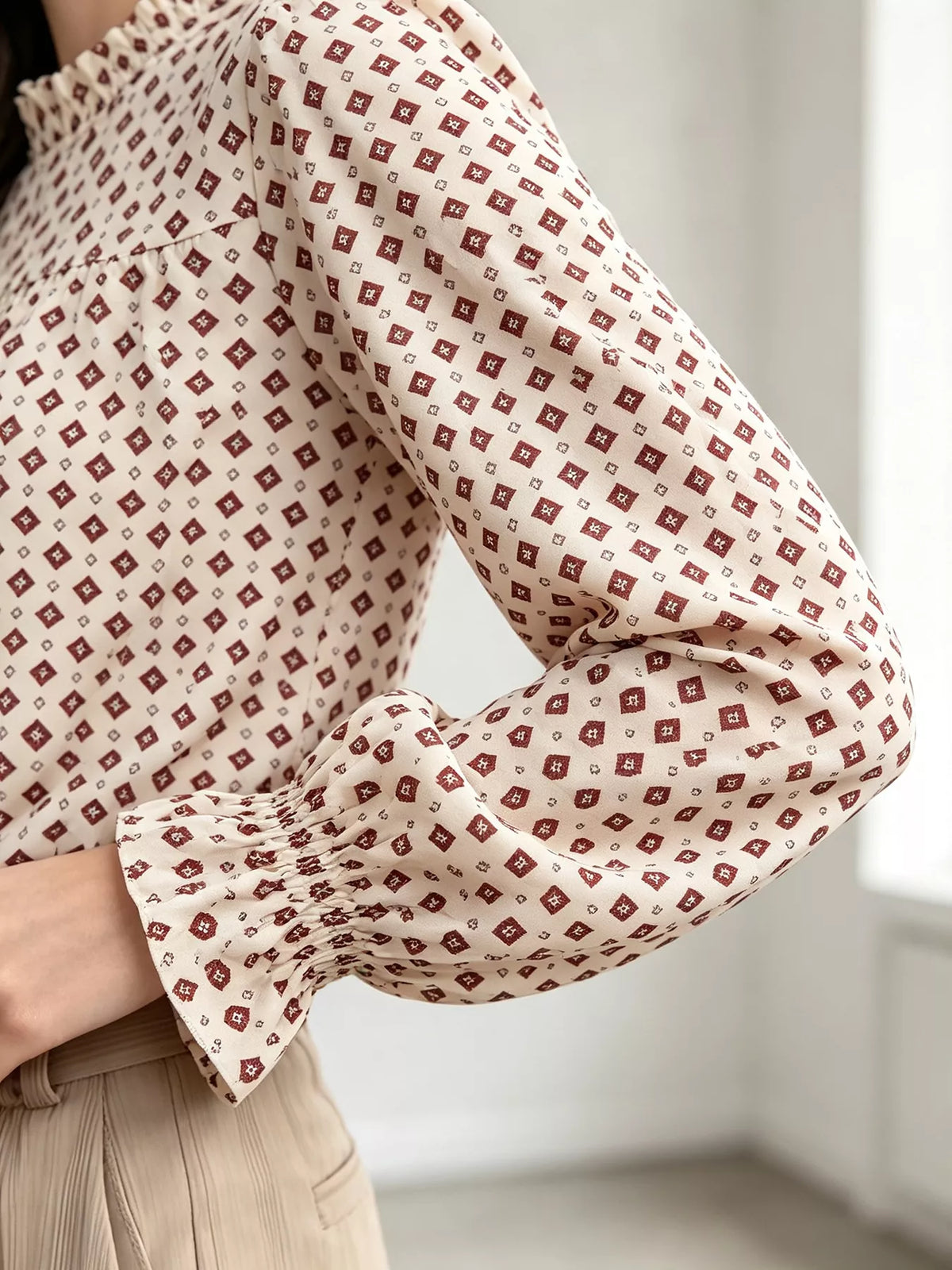 Printed Flounce Sleeve Blouse (12)