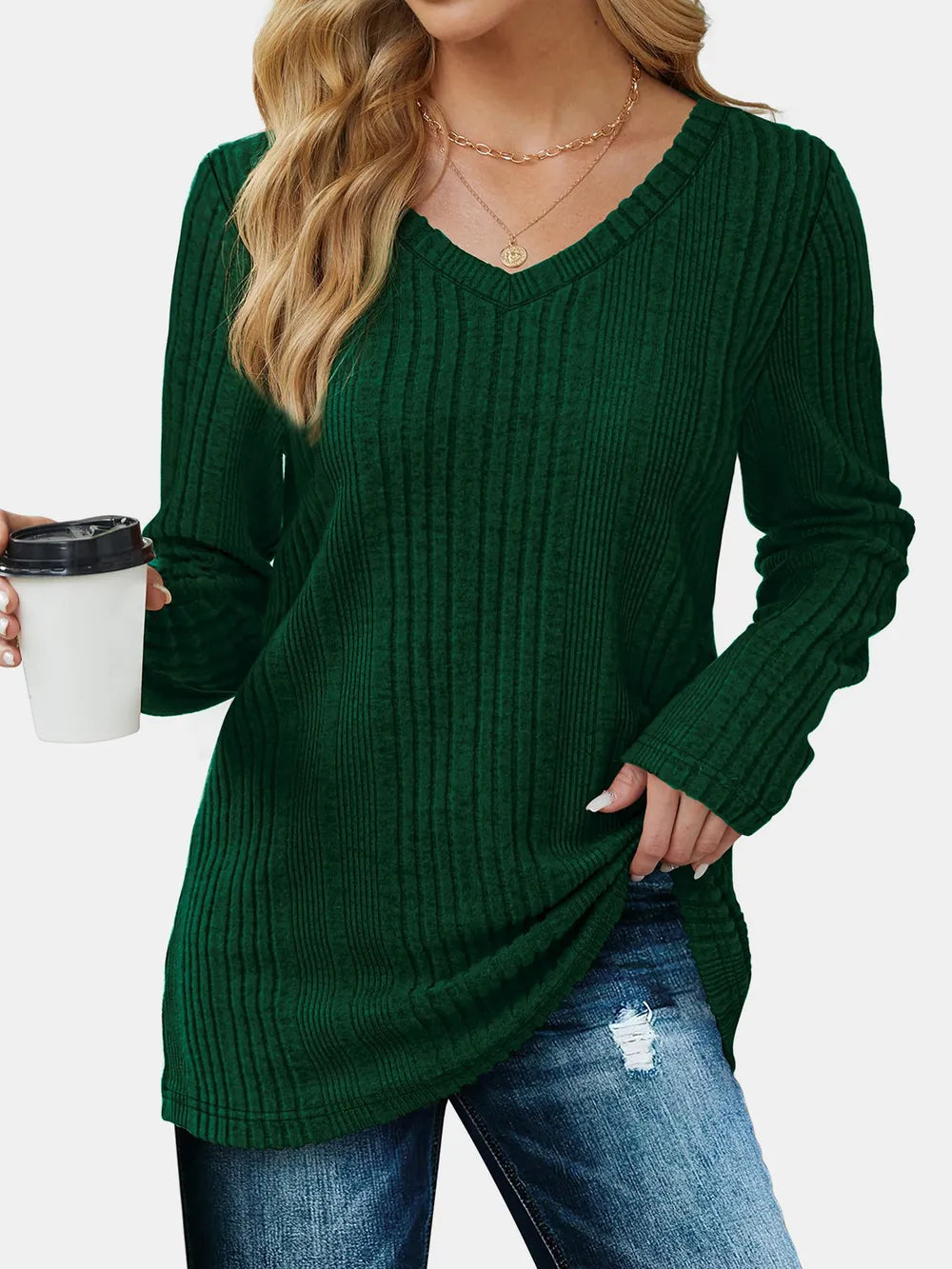 V-neck Long Sleeve T-shirt (11)