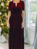 Velvet Tiered Short Sleeve Maxi Dress (7)