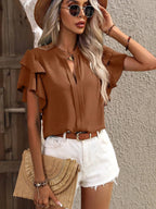 Ruffle Sleeve Notched Blouse (11)