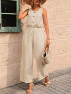 Sleeveless Button-front Wide Leg Jumpsuit (8)