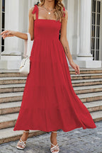 Tie-shoulder Smocked Tiered Dress (10)