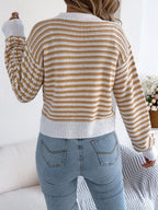 Striped Button-up Cropped Cardigan (15)