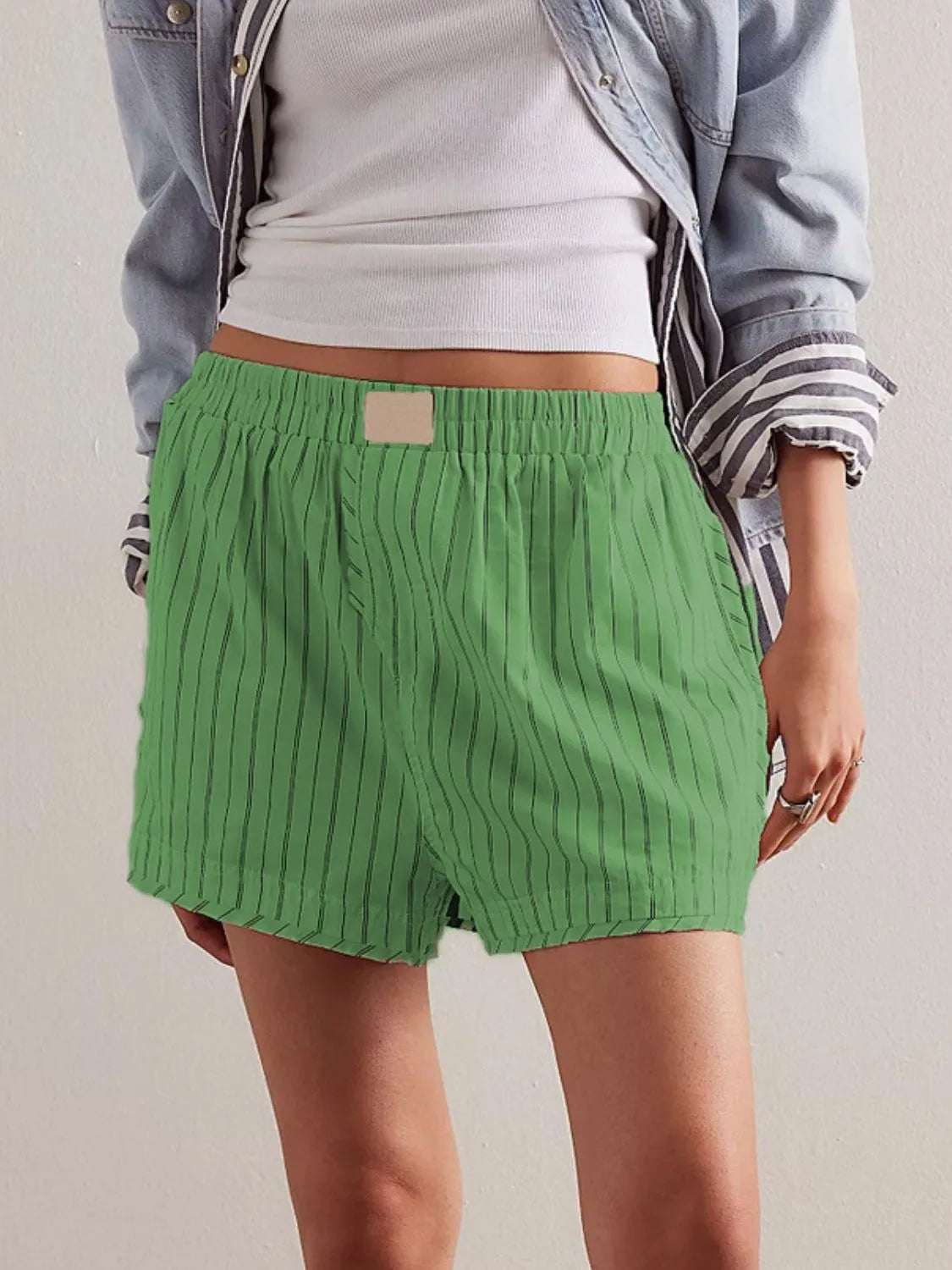 Striped Elastic Waist Shorts (16)