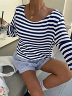 Boat Neck Striped Long Sleeve T-shirt (9)