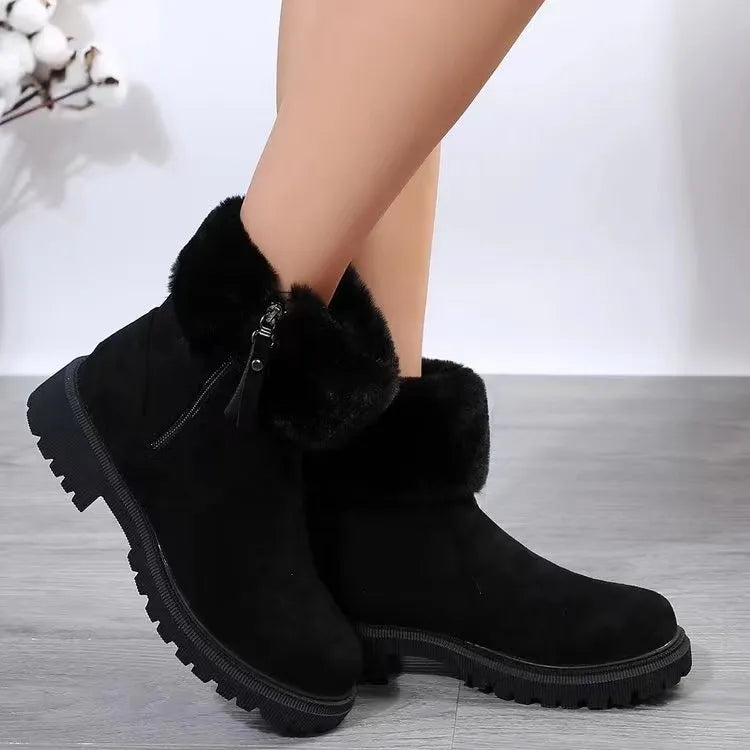 Suede Faux Fur Boots Side Zipper