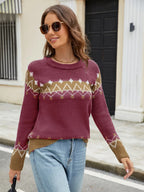 Contrast Round Neck Long Sleeve Sweater (2)