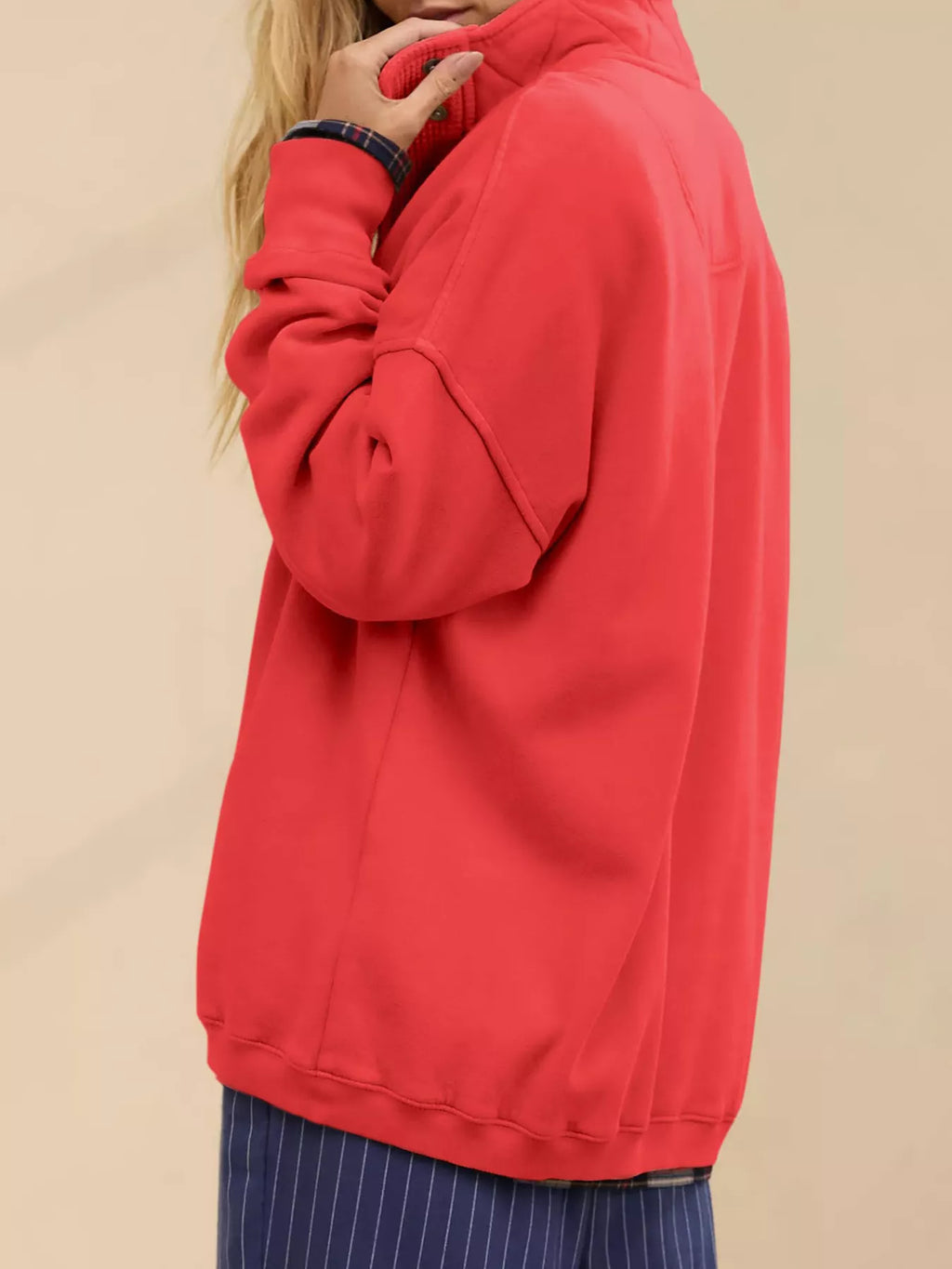 Half Snap Dropped Shoulder Sweatshirt (17)