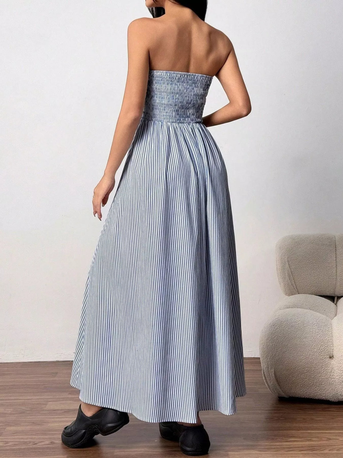 Striped Strapless Casual Maxi Dress (6)