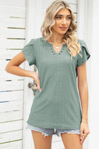 Eyelet Notched Petal Sleeve Blouse (14)