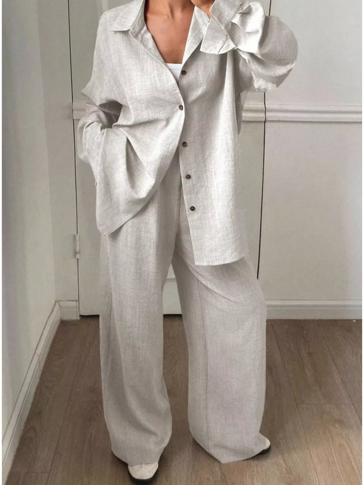 Button-down Shirt Wide-leg Pants Set