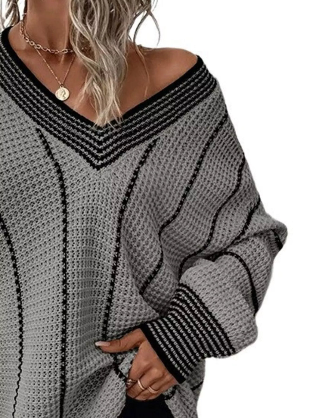 V-neck Textured Knit Sweater (19)
