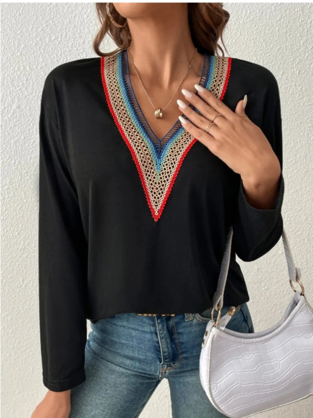 V-neck Long Sleeve T-shirt (6)