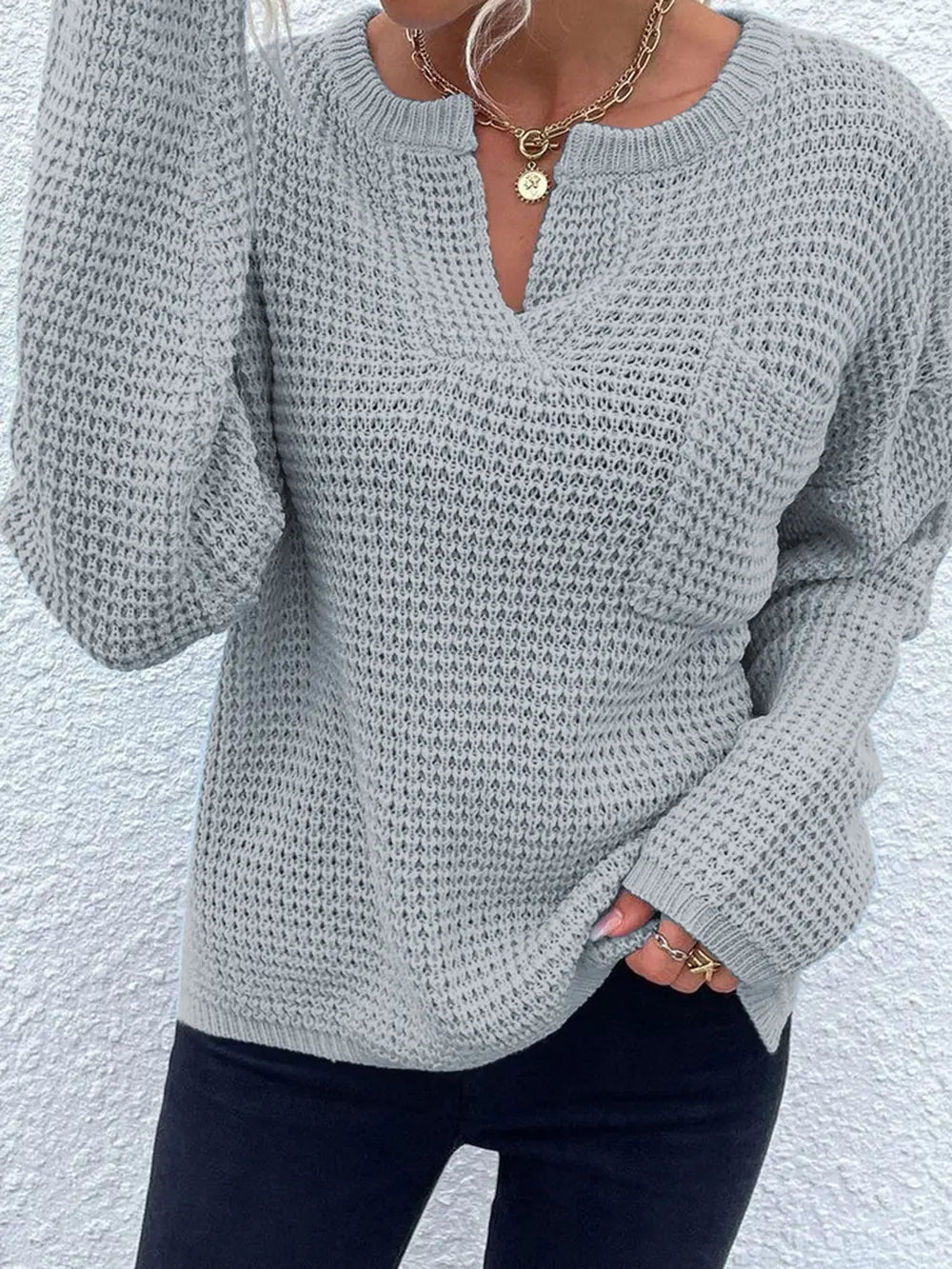 Notched Long Sleeve Sweater (11)