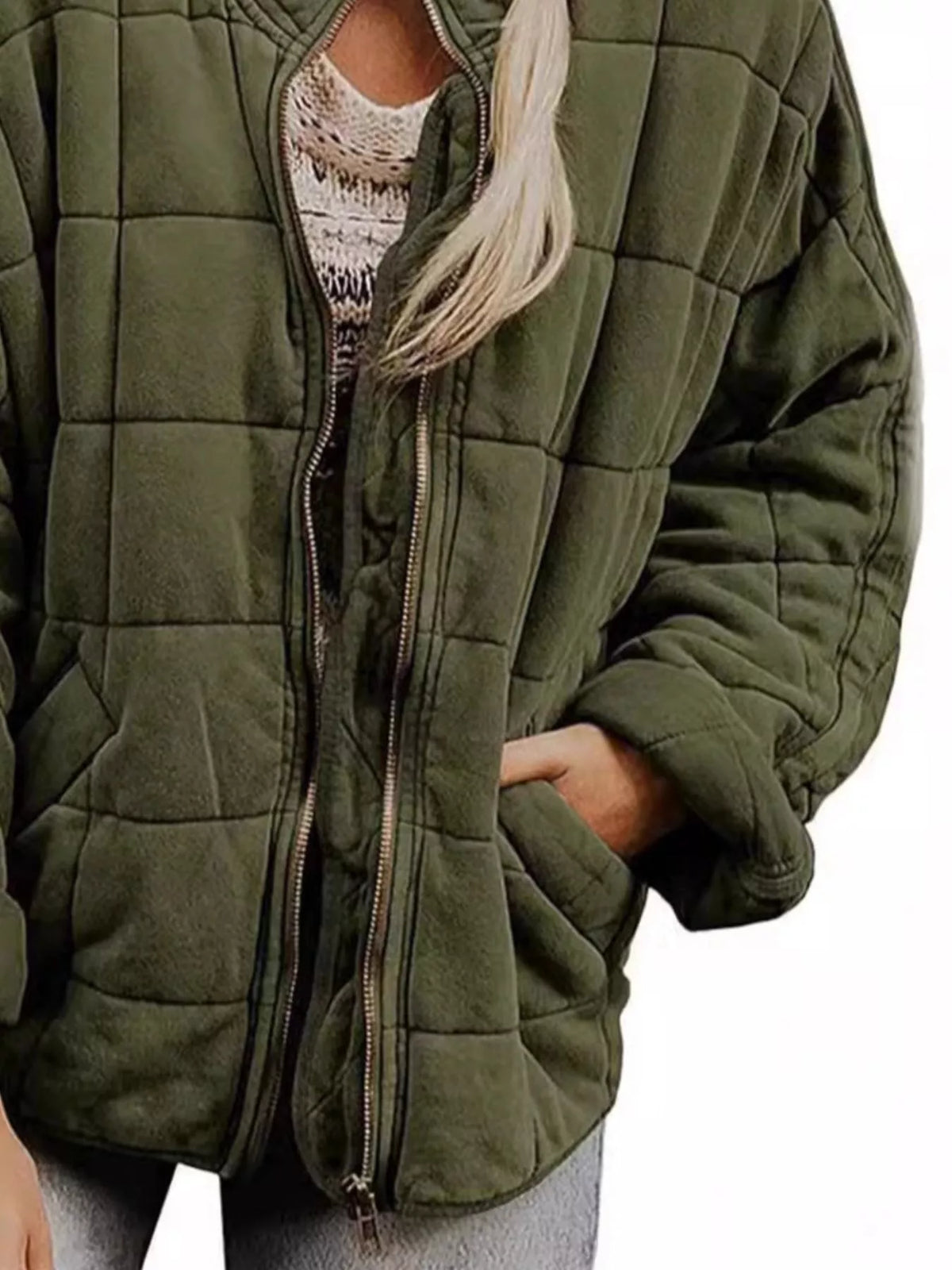 Full Size Zip Up Quilted Bomber Jacket Plus (2)