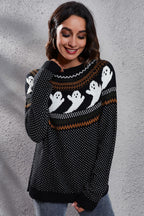 Ghost Pattern Round Neck Long Sleeve Sweater (3)