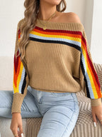 Striped Knit Boat Neck Sweater (10)