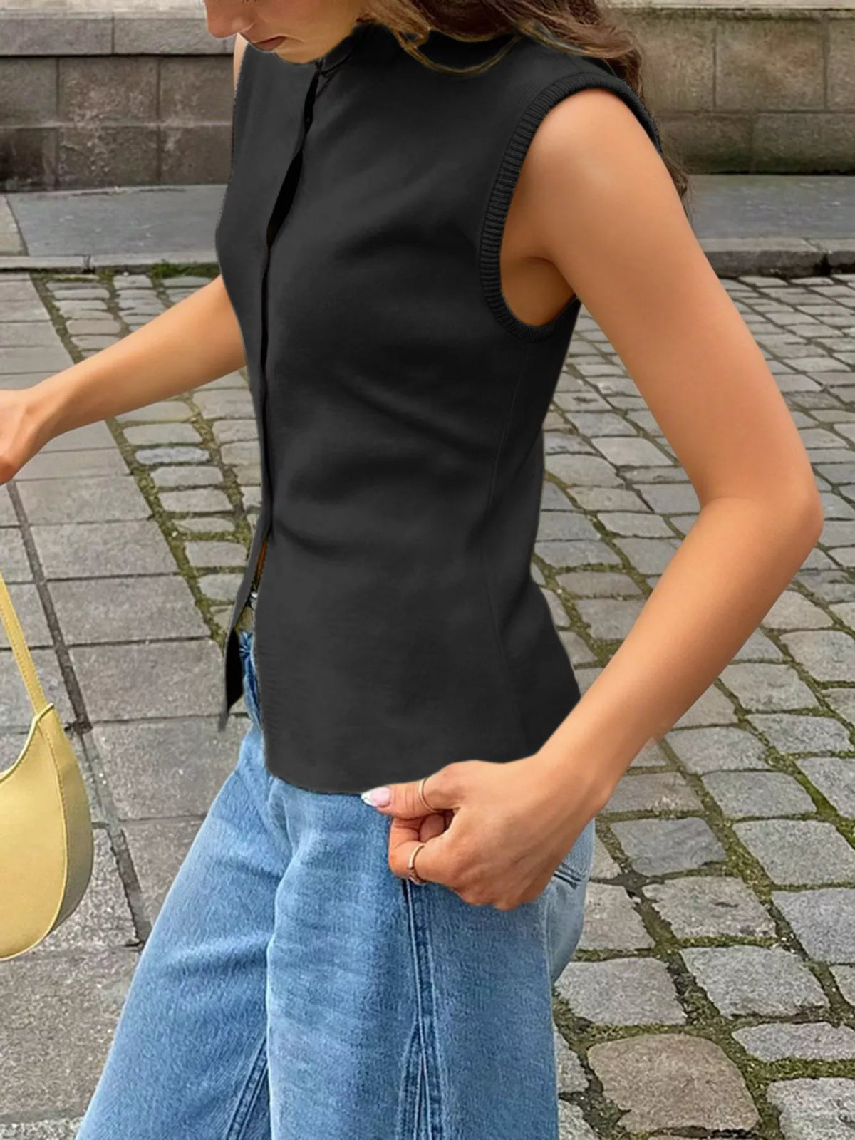 Sleeveless Button-down Knit Vest (9)
