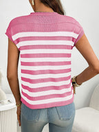 Striped Knit Pocket Detail Cap Sleeve Sweater (20)