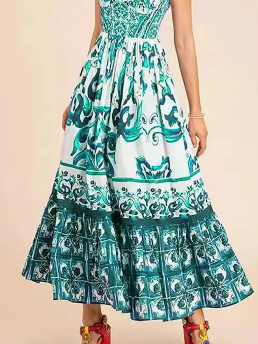 Smocked Printed Wide Strap Dress (16)