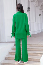 Drawstring Flounce Sleeve Shirt Pants Set (15)
