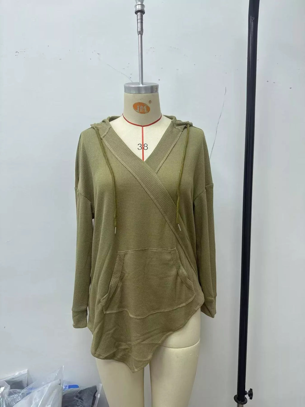 Drawstring Waffle Knit Hoodie (8)