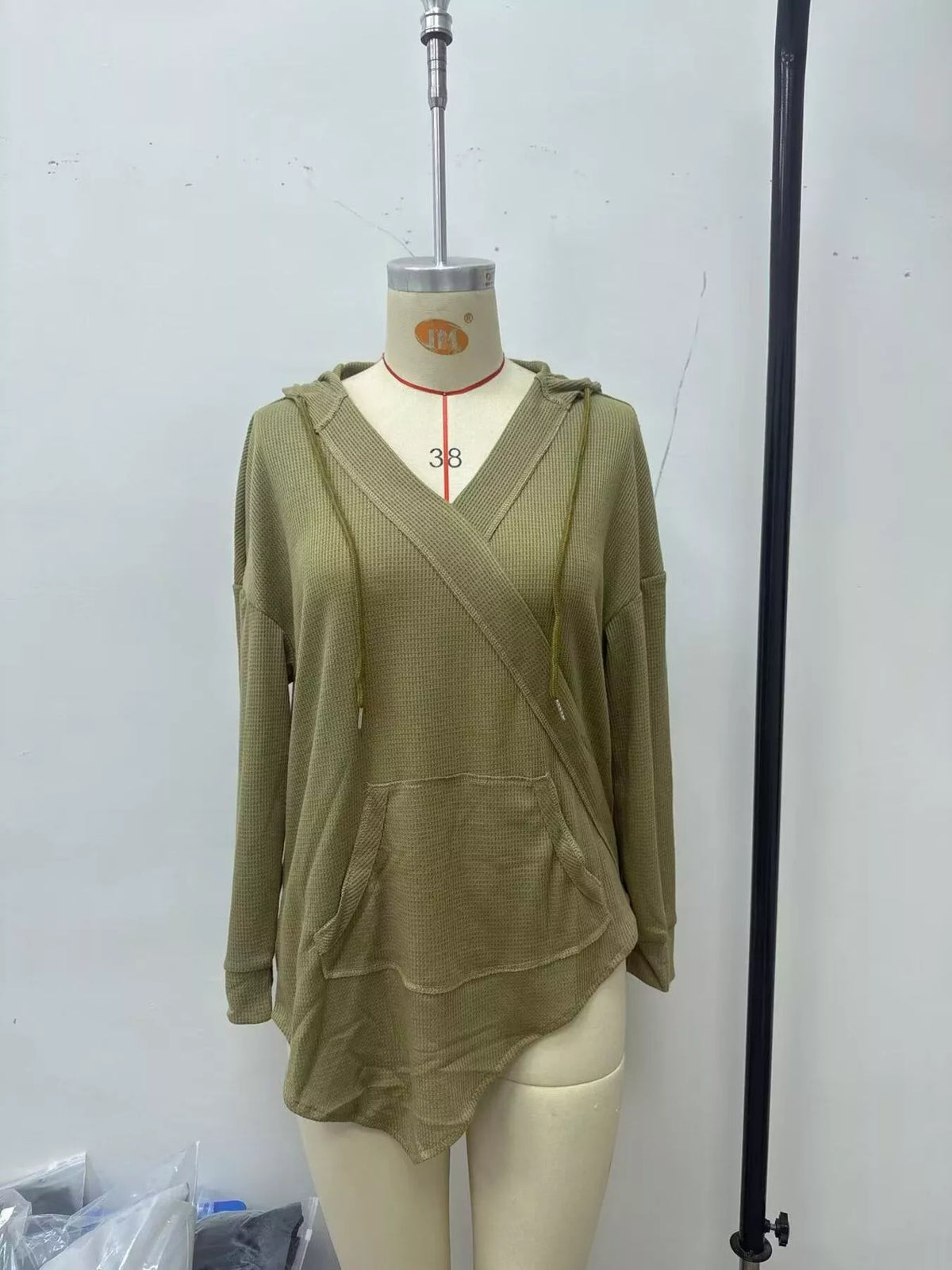 Drawstring Waffle Knit Hoodie (8)