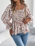 Floral Square Neck Flounce Sleeve Blouse (15)